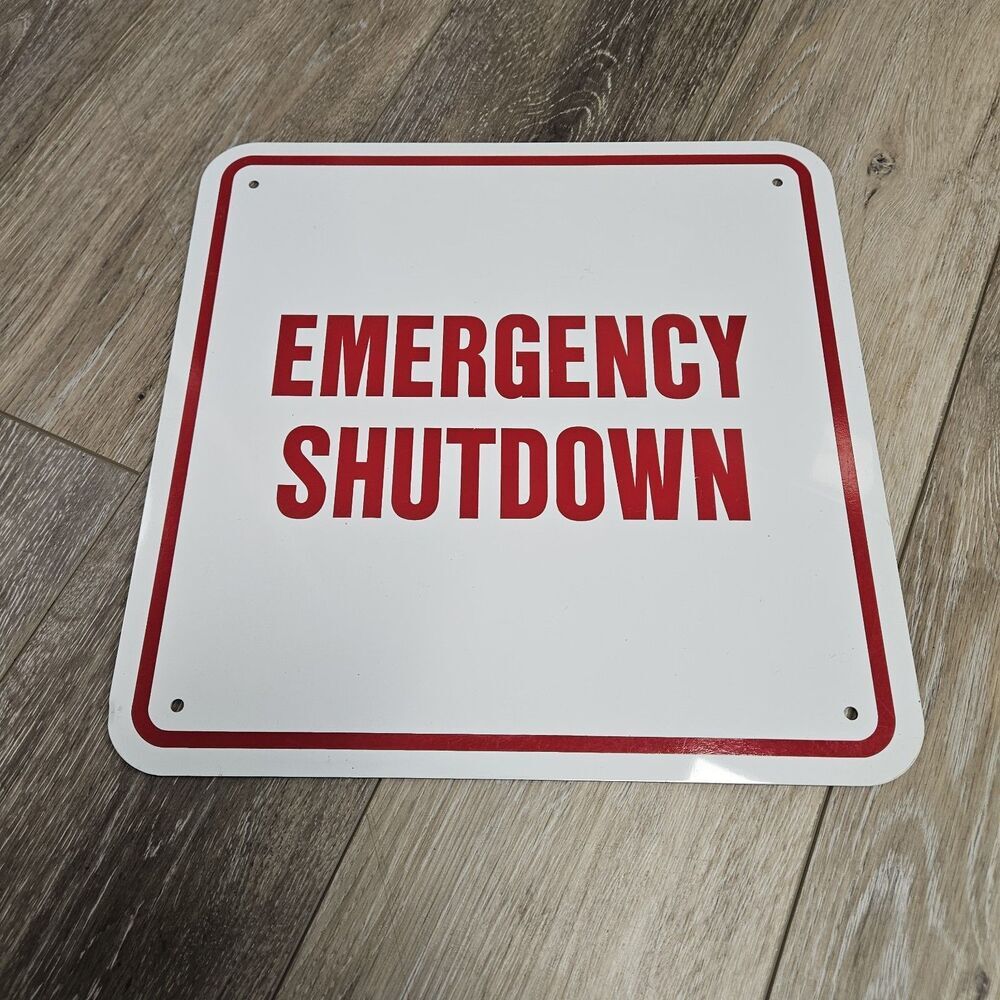 Emergency Shutdown Sign Red Reflective Aluminium Metal Sign Rust Free